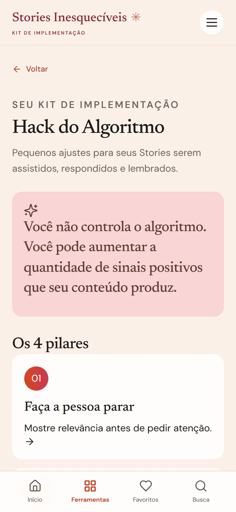 Tela do Hack do Algoritmo com os 4 pilares