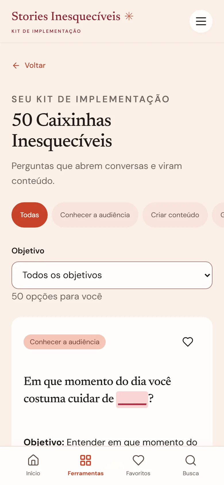 Tela das 50 Caixinhas Inesquecíveis