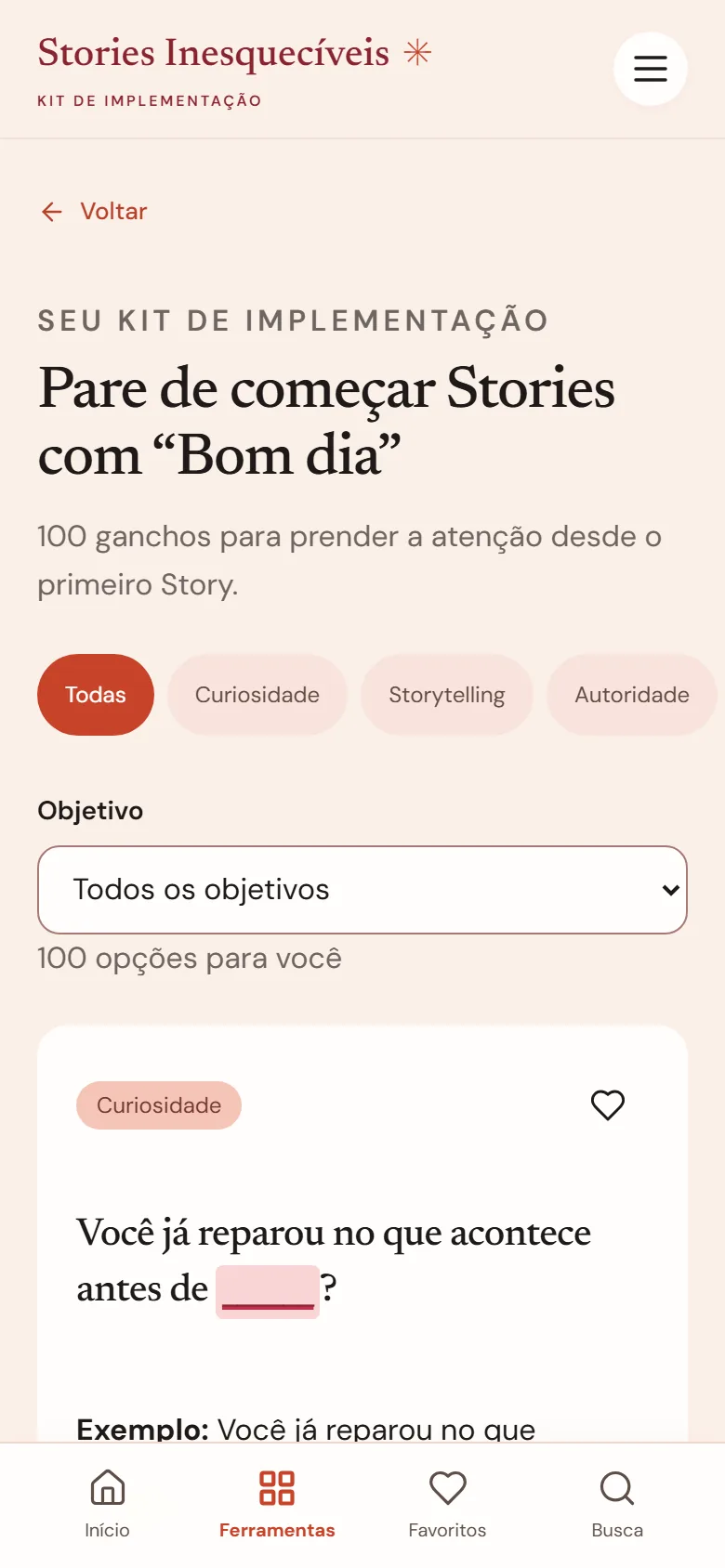 Tela dos 100 ganchos com filtros